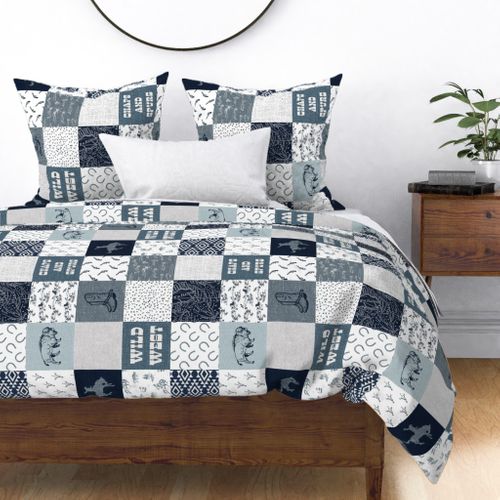 Wild West in blue Wholecloth Cheater Quilt rotated - 6 inch squares