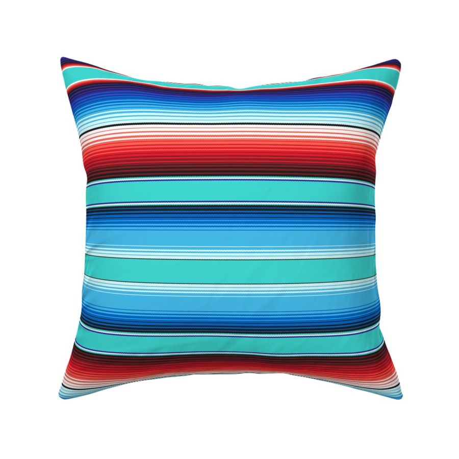 Aqua Blue Mexican Serape Blanket Stripes