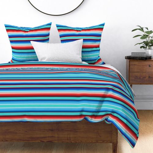 Aqua Blue Mexican Serape Blanket Stripes