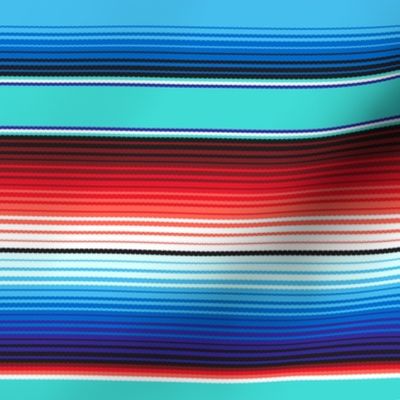 Aqua Blue Mexican Serape Blanket Stripes