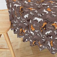 Small scale // Origami doggie friends II // brown linen texture background paper dogs