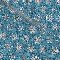 64 snowflakes Christmas holiday themes on teal blue