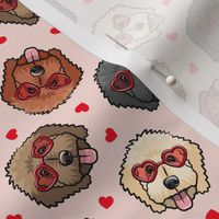 Valentine's Day golden doodles - red hearts on pink - LAD20