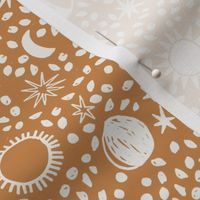 sun moon stars fabric - hippy boho neutral fabric - golden