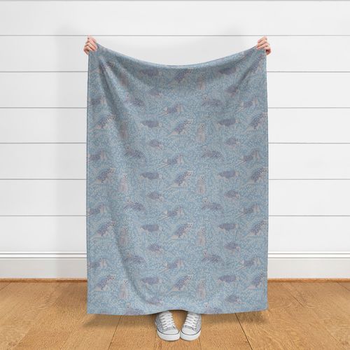 Jungle cat - soft blue  muted tones