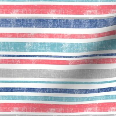 Going with The Flow Nautical Stripes in Coral and Blue - Medium Scale