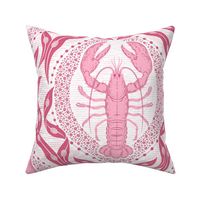 Lobster and Seaweed Nautical Damask- white pink raspberry red -large scale