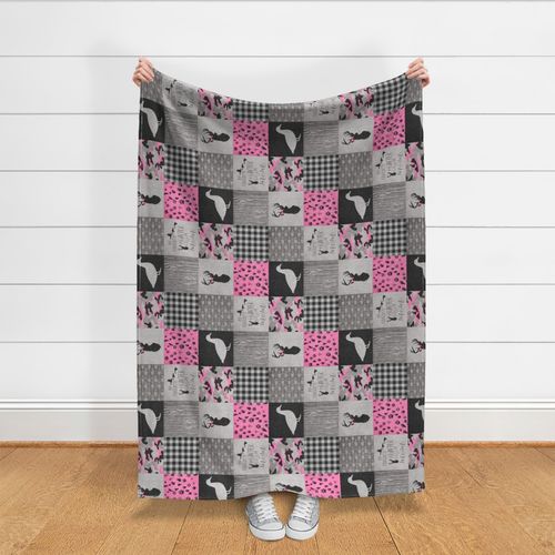 My favourite hunter calls me mom//Pink&Black - Wholecloth Cheater Quilt - Rotated