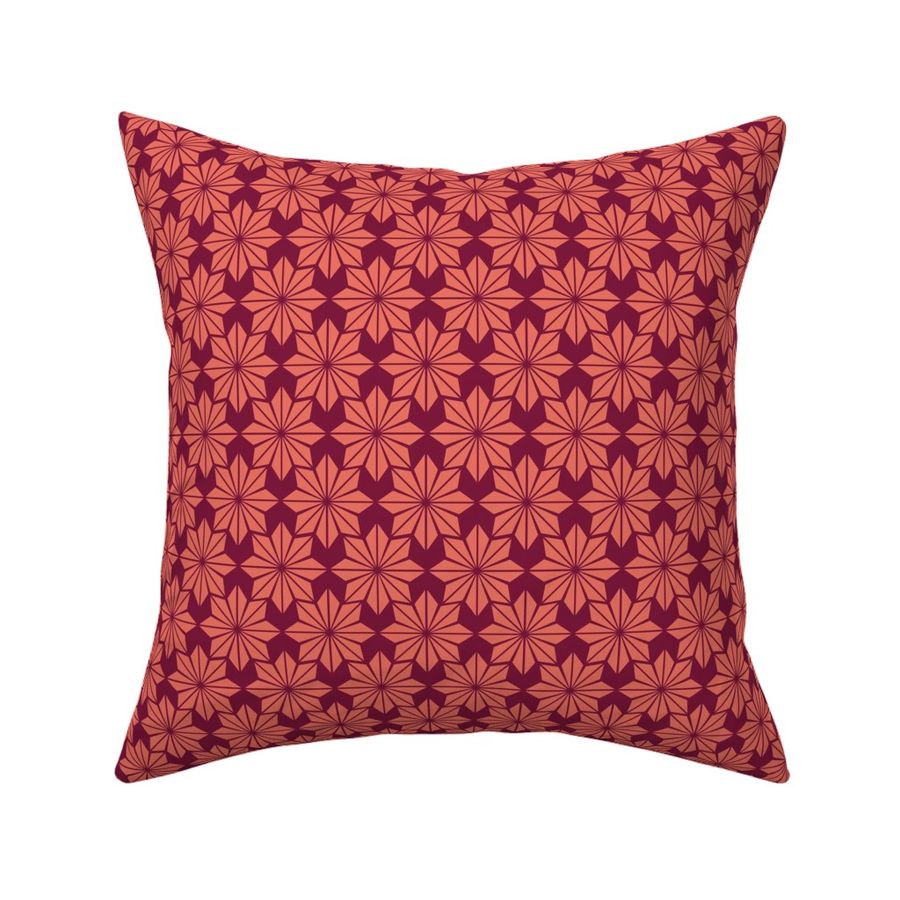 Geometric Floral in Orange on Burgundy - Medium