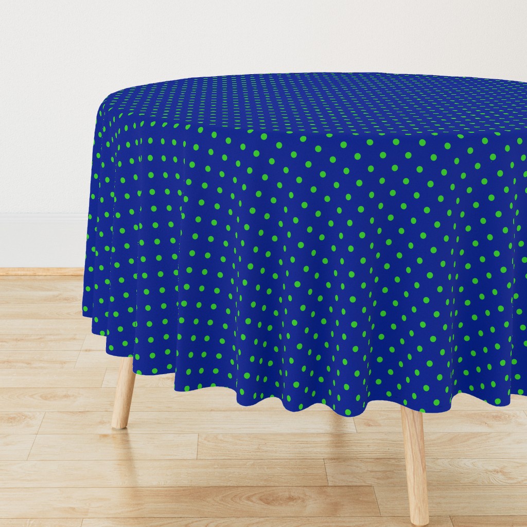 Polka Dots - Green Dots on a royal blue background