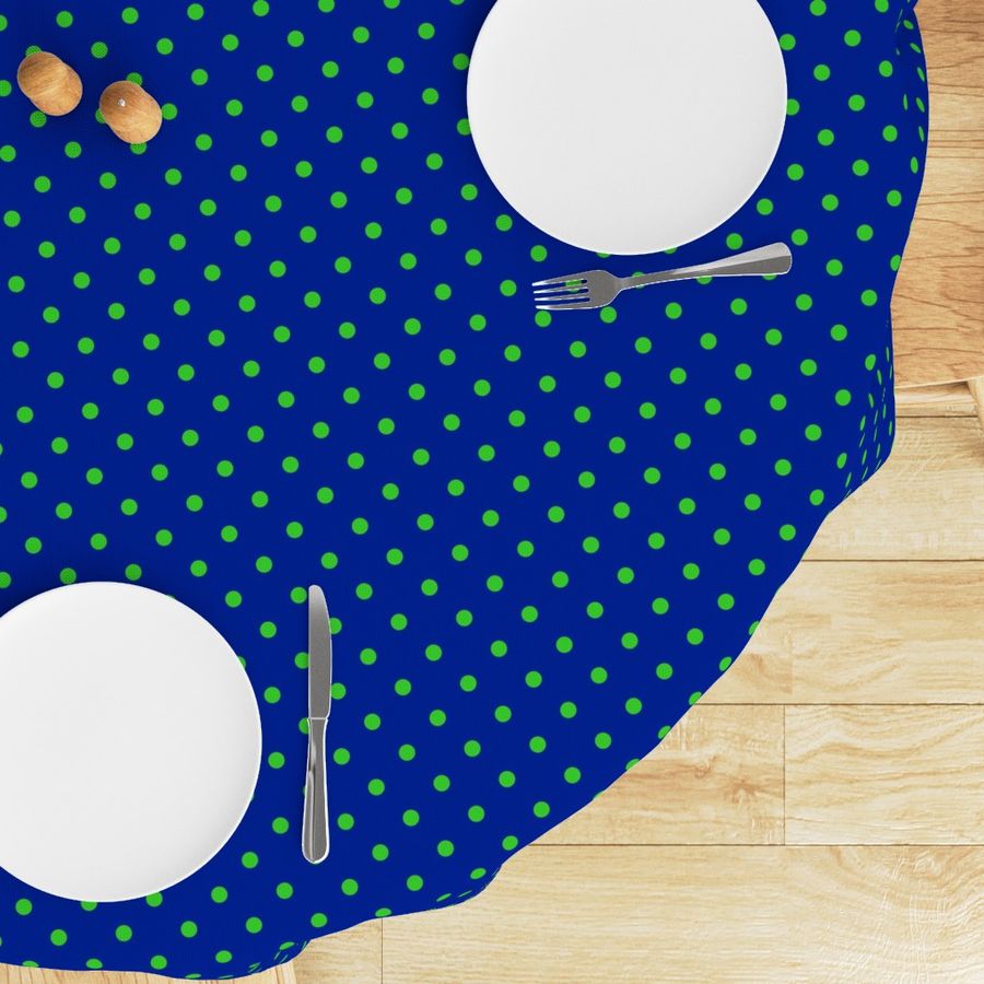 Polka Dots - Green Dots on a royal blue background