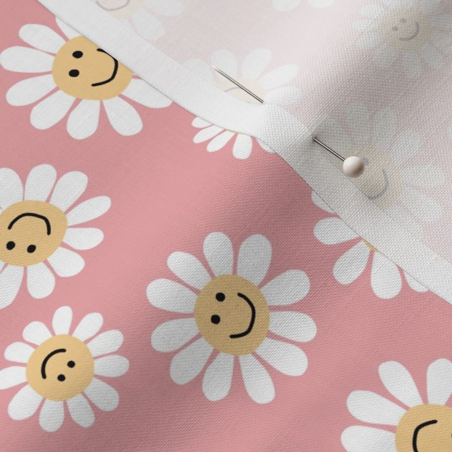 Smiley Daisy Flowers on Pink