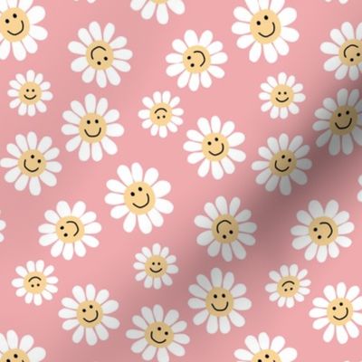 Smiley Daisy Flowers on Pink