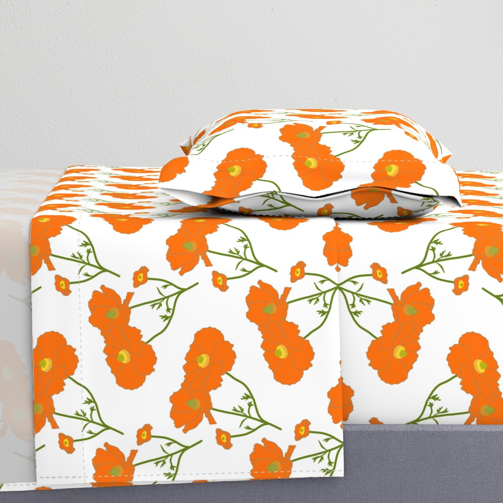 Floating Oriental Floral - pumpkin on white, medium to large 