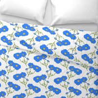 Floating Oriental Floral - cornflower on white, medium to large 