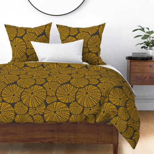 Bed Of Urchins - Nautical Sea Urchins - Charcoal Golden Yellow Jumbo Scale 