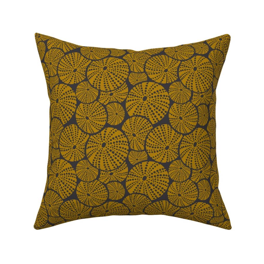 Bed Of Urchins - Nautical Sea Urchins - Charcoal Golden Yellow Regular Scale 