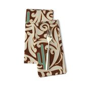 Wild West- Saguaro Tooled Leather Pattern- Verdigris Isabelline Brown Leather Texture- Regular Scale