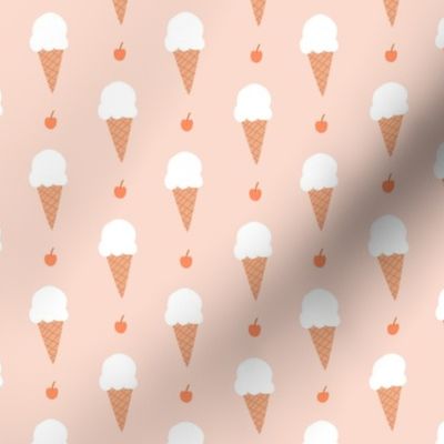 Vanilla Ice Cream Cones with Cherry in Peach