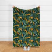 Tiger Dancing in the Jungle on Custom Green Background