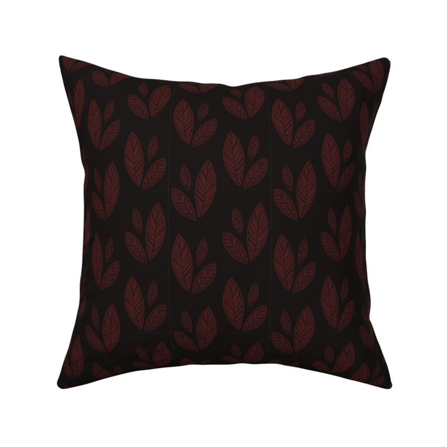 Autumn Leaves Block Print Pattern Fall Black Red Burgundy Leaf Rustic Botanical