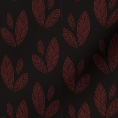 Autumn Leaves Block Print Pattern Fall Black Red Burgundy Leaf Rustic Botanical