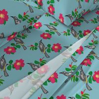 Camellia & Honeyeater Chinoiserie - steel blue, medium to large 