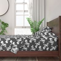 Camellia & Honeyeater Chinoiserie - white silhouettes on charcoal grey, medium to large 