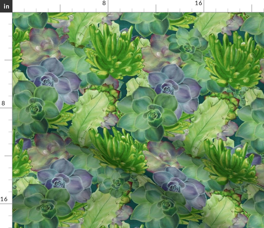 Succulents-Teal-Large Scale