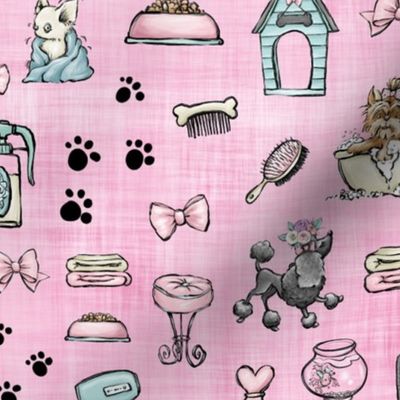 dog groomer pink linen