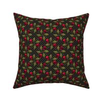 ★ ROCKABILLY CHERRY SKULL AND POLKA DOTS ★ Red + Avocado Green - Small Scale / Collection : Cherry Skull - Rock 'n' Roll Old School Tattoo Prints