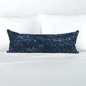 Shibori Stars on Slate (large scale) | Night sky fabric, block printed gold stars on shibori linen pattern, block print stars on deep royal, navy, constellations, dark blue star fabric.