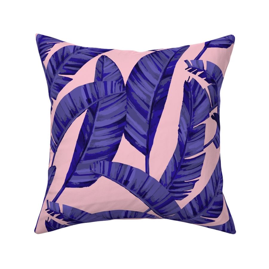 Modern Painterly Tropical Palm Leaf  - Blue and Cotton Candy  Pink