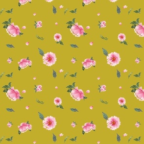 Pink Peonies on Mustard