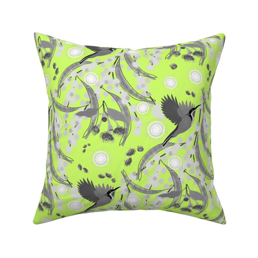 Wattle, Blossom Sparkle! (allover)  - greyscale on lime green, medium 