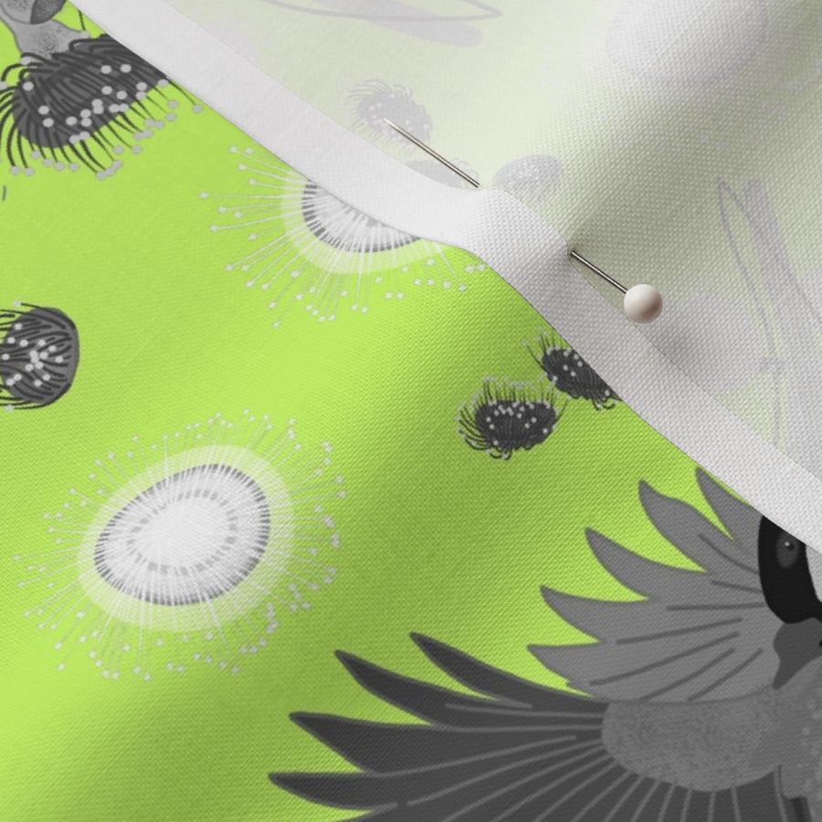 Wattle, Blossom Sparkle! (allover)  - greyscale on lime green, medium 