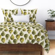 Hand Painted Green Pear Pattern on Cream Background Modern Fruit Art