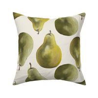 Hand Painted Green Pear Pattern on Cream Background Modern Fruit Art