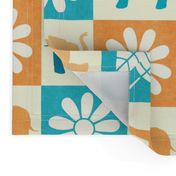 Turquoise and Orange Elephant Checkerboard 