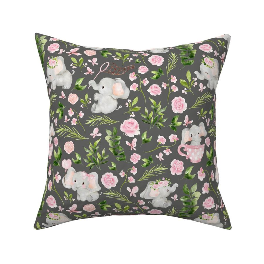 pink floral elephant grey