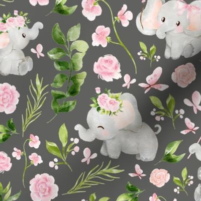 pink floral elephant grey