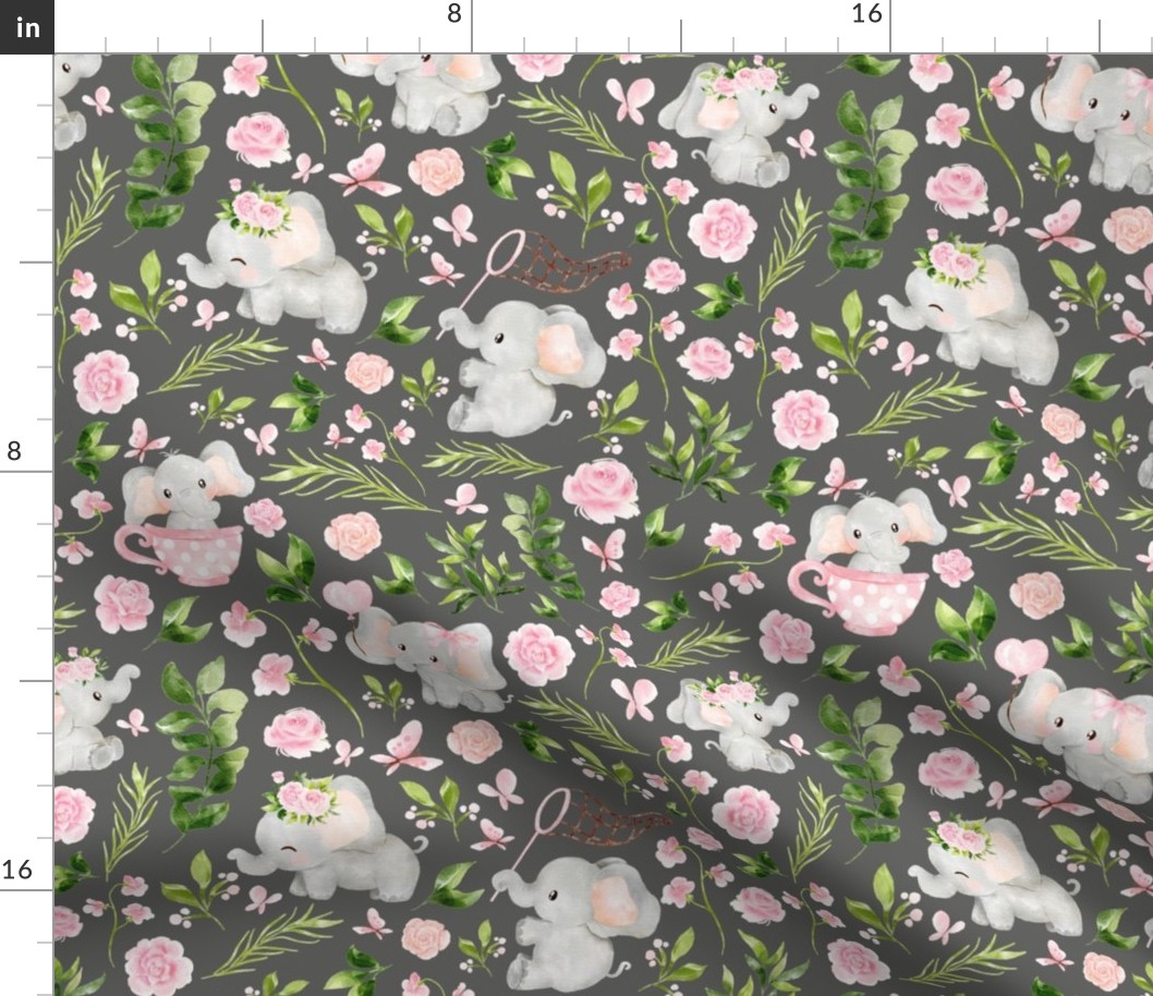 pink floral elephant grey