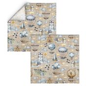 air balloon village brown linen