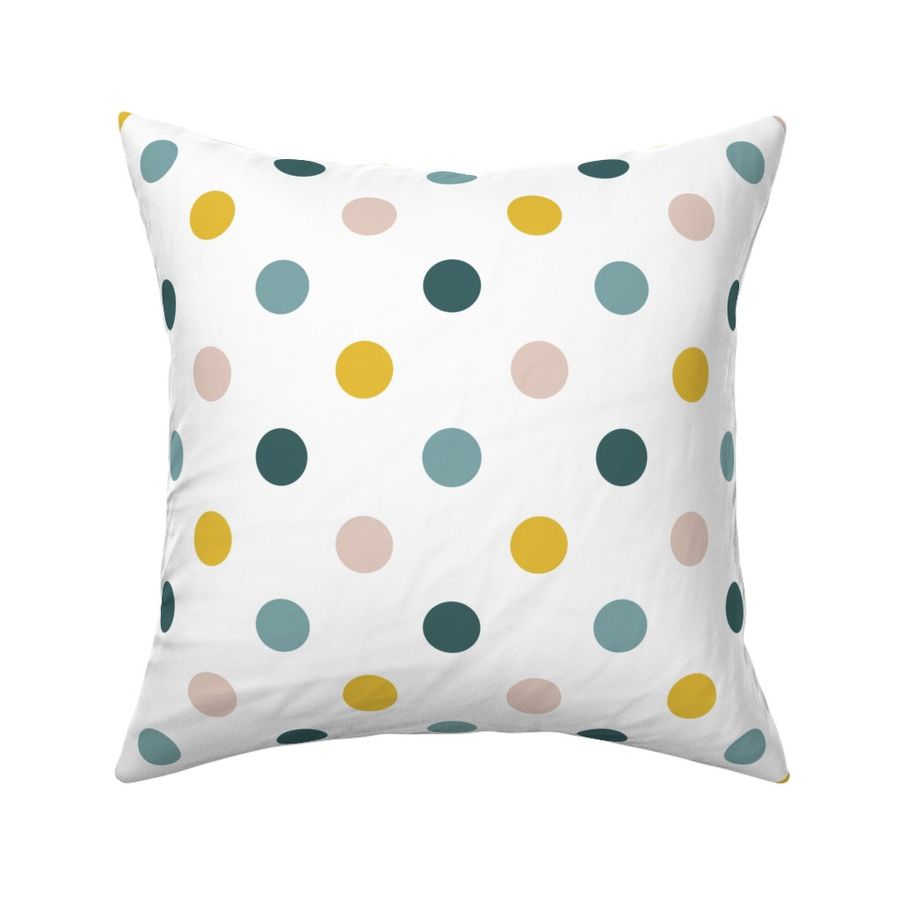 Polka Dots Aqua Teal Blush Beige Yellow White