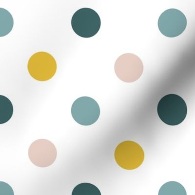 Polka Dots Aqua Teal Blush Beige Yellow White