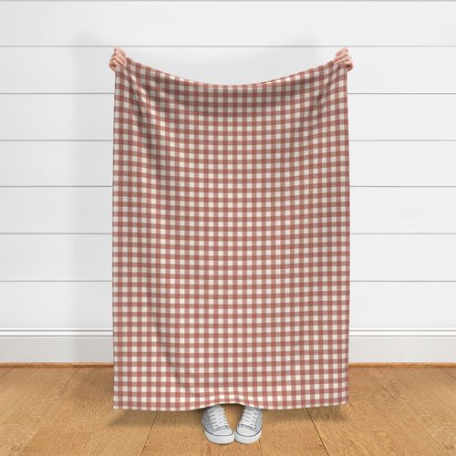 1" Gingham Plaid Check {Dusty Rose and Off White} 