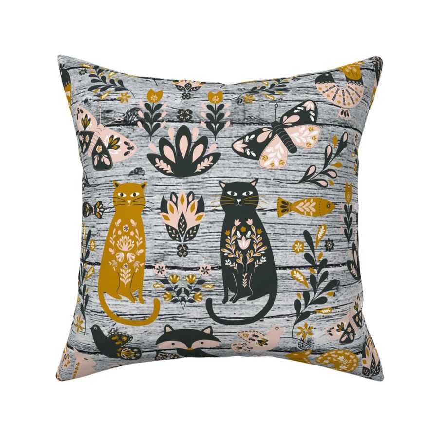 folk animals mustard grey wood