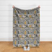 folk animals mustard grey wood