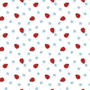 Ladybugs and Blue Flowers Pattern