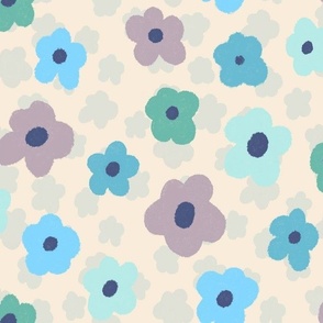 sunny flowers blue-aqua-grey medium